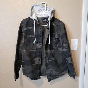 Men's Hollister Button Up Hoodie Army